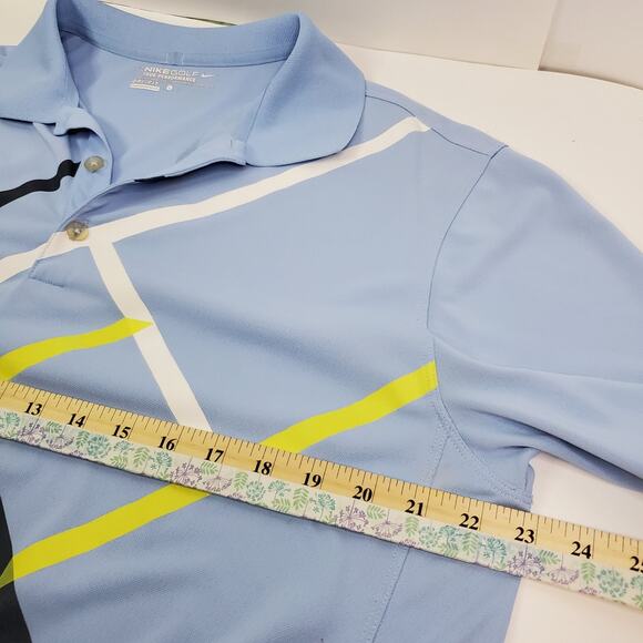 Nike Golf Tour Performance Mens L Large Dri-Fit Shirt Polo Blue White Geometric - Picture 8 of 11